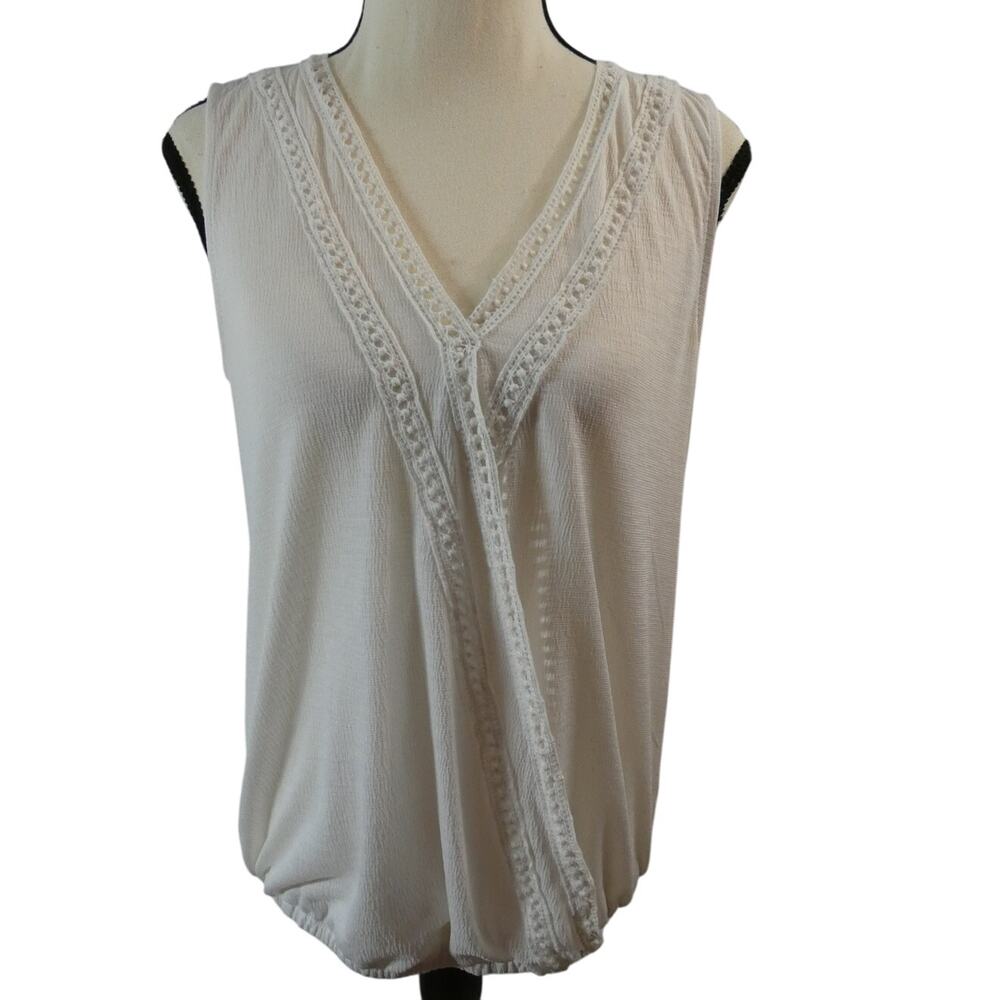 7th Avenue New York & Co. Women's Small Sleeveless Blouse White Lace Peasant
